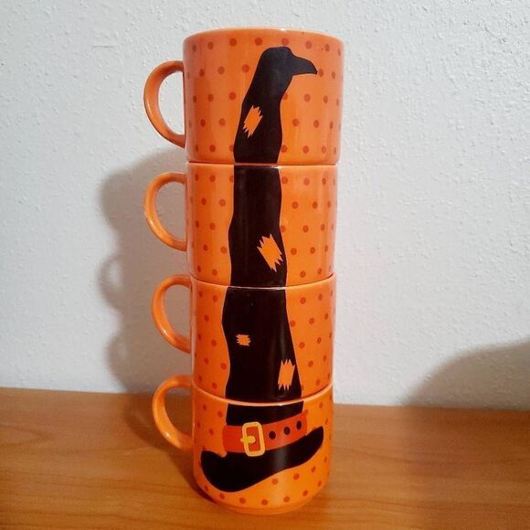 Halloween Witch's Hat Stacking Stoneware Mugs Set 12Oz - Picture 1 of 8